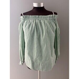 Lilly Pulitzer Top Size M Jamielynn Seersucker Off Shoulder Puff Sleeve Vacation